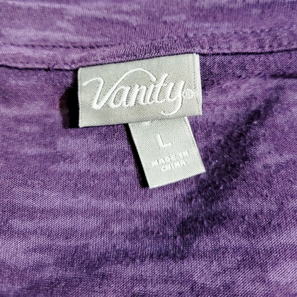 VANITY Women's Purple Burnout Long Sleeve Shirt Black Sparkle Cross Size L - Picture 7 of 9